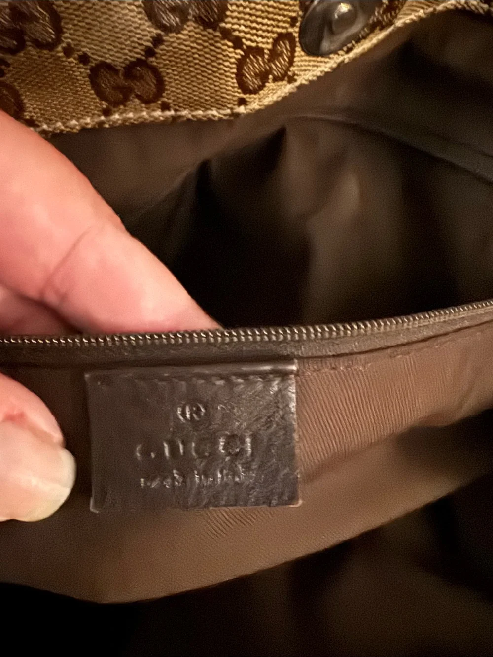 Gucci Brown Monogram Duffel with Dark Brown and Gold Stripe